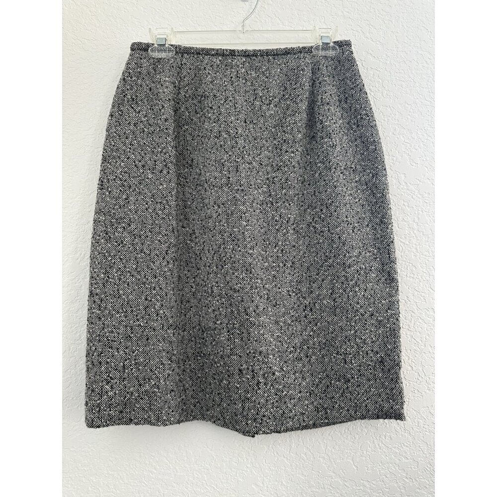 EVAN PICONE Pencil Skirt Tweed 8 Marled B&W 81% Worsted Wool Preppy Old MoneyVTG